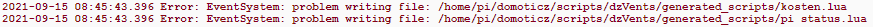 Error: EventSystem: problem writing file